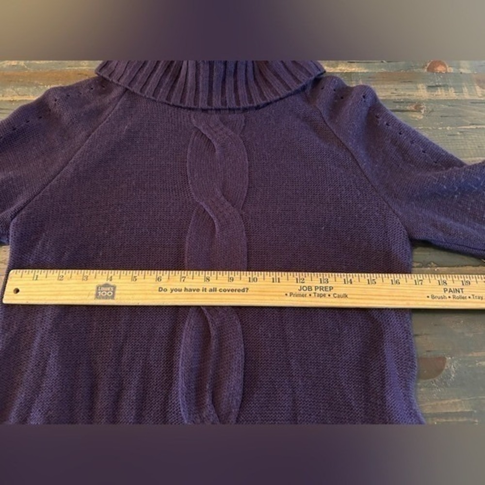 Purple Cable Knit Turtleneck Sweater Dress Large Bodycon Stretchy Fitted Sexy - Picture 3 of 8